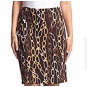 J. McLaughlin Leslie Pencil Skirt Chain Link Print‎ Dark Brown Women's Size 6